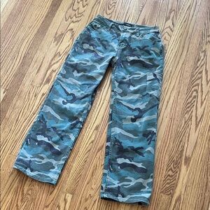 Flamingals Camo Cargo Pants Green Camouflage Straight Leg Size Small